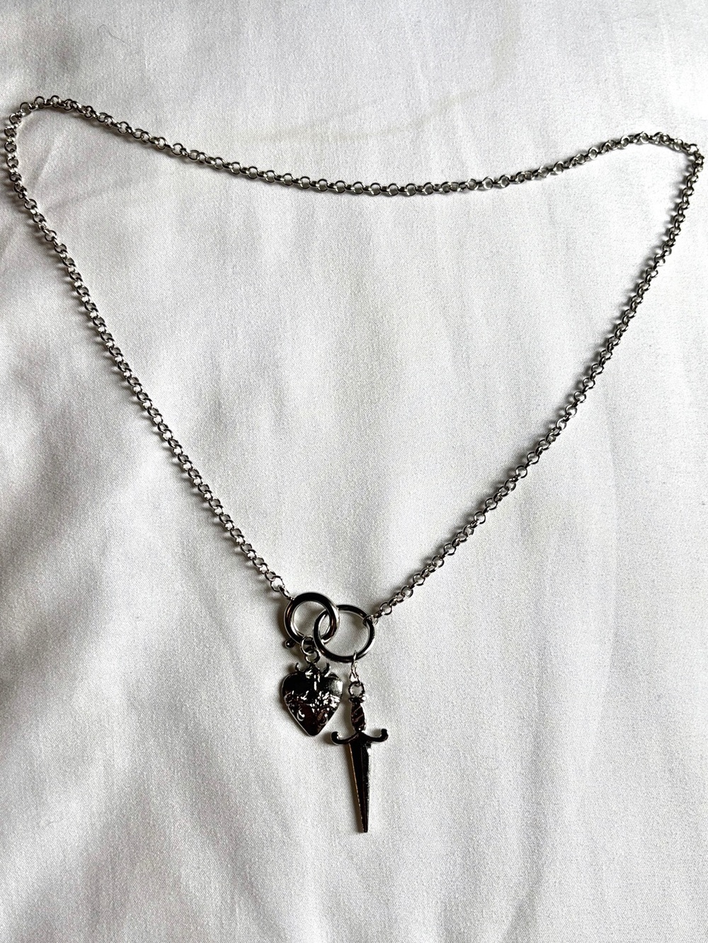 Gothic goth style silver necklace with heart and sword
